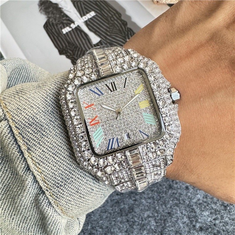 2024 Square Watch For Men Luxury Diamond Wristwatch Waterproof Quartz Mens Watches